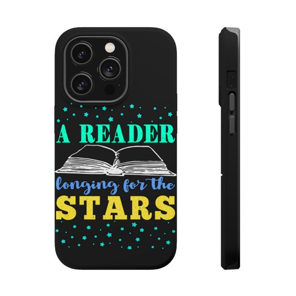 DistinctInk MagSafe Tough Case for Apple iPhone 15 Pro (6.1" Screen) - Reader Longing For The Stars - Tempered Glass Back