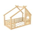 thumbnail image 5 of Jopath Twin Size House Floor Bed with Window and a Small Shelf, Solid Wood Floor Bed with House-shaped Roof for Boys Girls Natural, 5 of 9