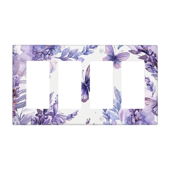 Butterfly Lavender Switch Cover Decorative Wall Plate / 4-Gang 4-Decor / Standard Size 4.5x8 in
