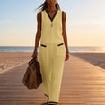 thumbnail image 5 of ClodeEU Women's Color Block V Neck 2-Piece Outfit,Casual Summer Sleeveless Top and Wide Leg Pants Set Yellow,Women's Plus L, 5 of 6