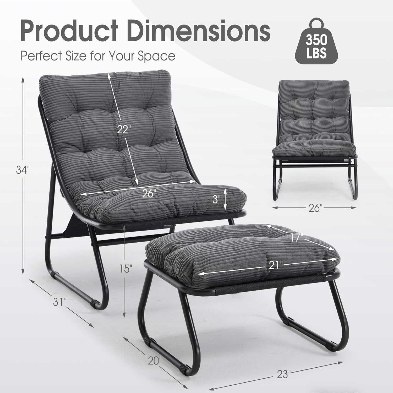 MOONMISS Lounge Chair with Ottoman ,Accent Chair with Plush Cushion and Footstool for Living Room,Dark Gray