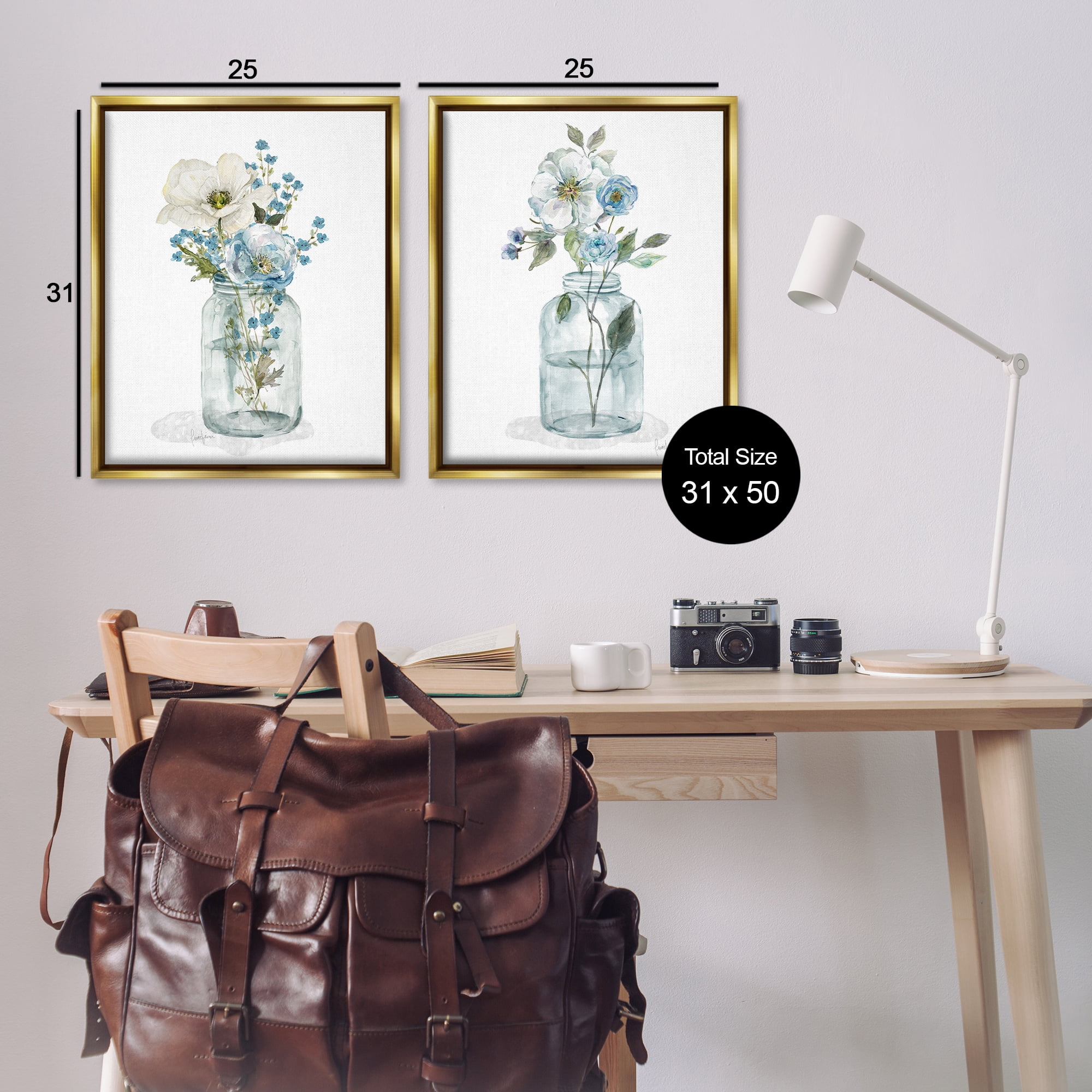 Stupell Industries Dainty Flowers in Jar Plants & Flowers Painting Gold Floater Framed Canvas Art Print Wall Art, 31 x 25, Set of 2