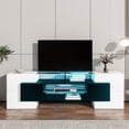 thumbnail image 2 of Royard Oaktree TV Stand with LED Lights for TVs up to 80" Unique Shape TV Media Console with Storage Cabinets and Glass Shelves High Gloss Entertainment Center for Living Room Bedroom, Black&White, 2 of 7
