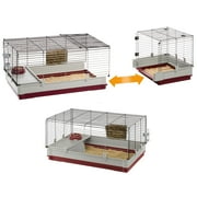 Ferplast Krolik XL Rabbit Cage 140 (Includes Wire Hutch) | 55.9L x 23.62W x 19.7H inches | Burgundy & Cream