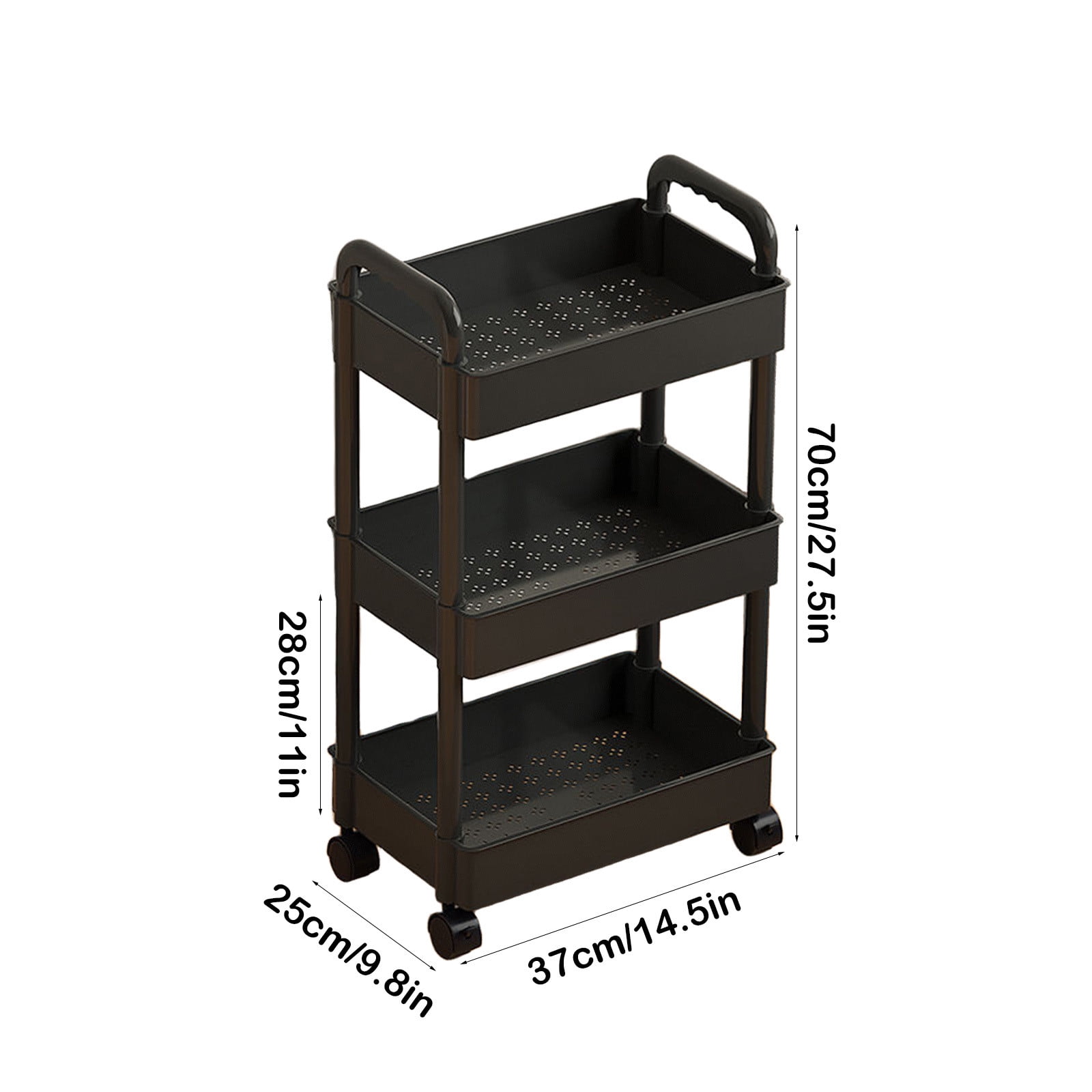 XEOVHV 3 Tier Rolling Cart – Metal Utility Storage Cart with Wheels, Craft Organizer with Hanging Cups, Hooks, Heavy Duty Mesh Basket for Bedside Kitchen Office Art, Black