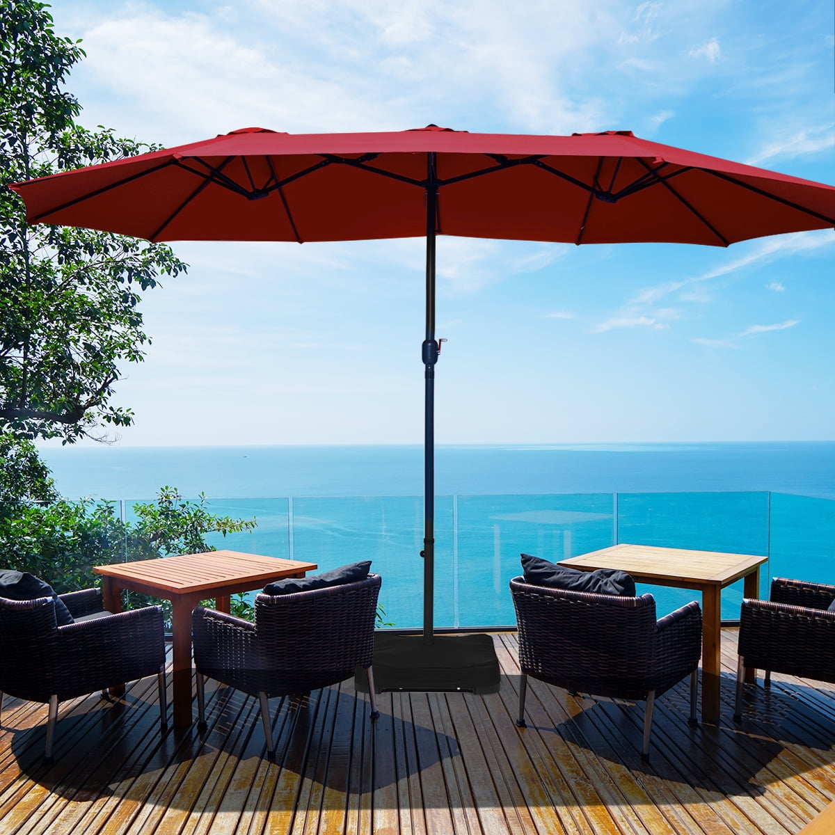 Costway 15 Ft Patio Double Sided Umbrella Outdoor Market Umbrella Burgundy Walmart Canada