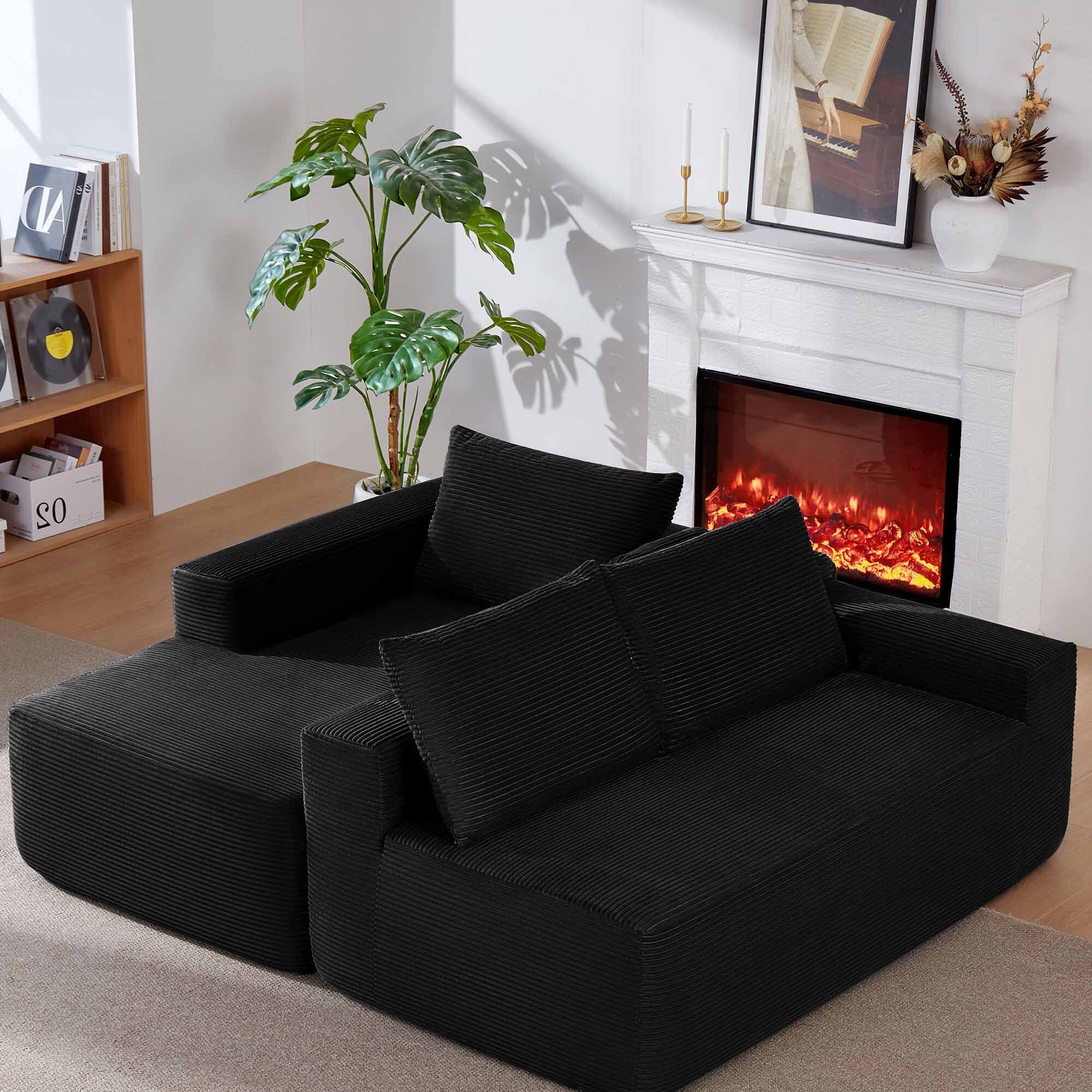 Lunale L-Shaped Modular Sectional Sofa with Movable Chaise, 3-Seater Boneless Cloud Couch for Living Room, Black(Left Facing Chaise)