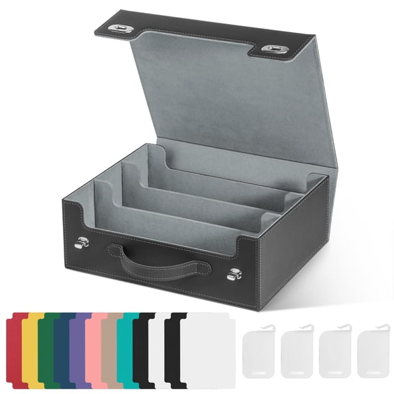 Tecfino Trading Card Storage Box 3-Row 2700  Card Organizer, PU Leather Card Case with Handle and Lock Closure for TCG Game Sports Cards, Gray