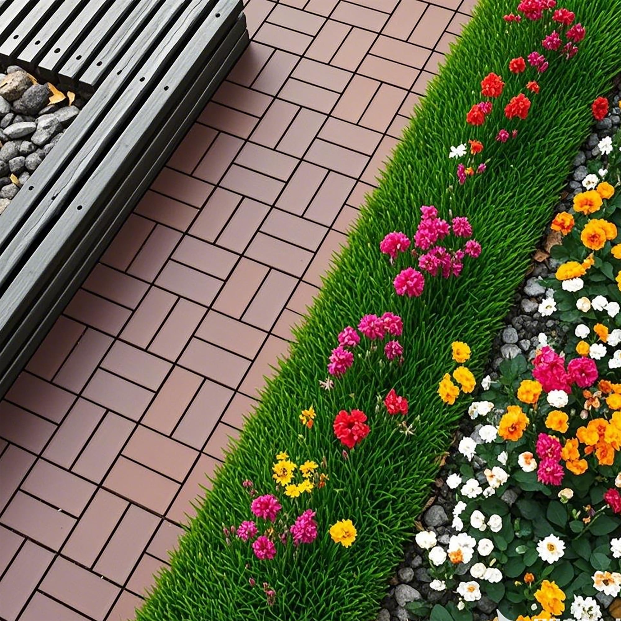 Alvantor Interlocking Deck Tiles 44 Pack, 12"x12"Plastic Waterproof Flooring Tiles for Outdoor & Indoor, Brown
