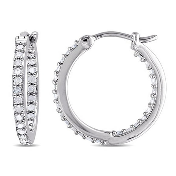 Miabella 1/2 CT TW Diamond Inside Outside Hoop Earrings in Sterling Silver