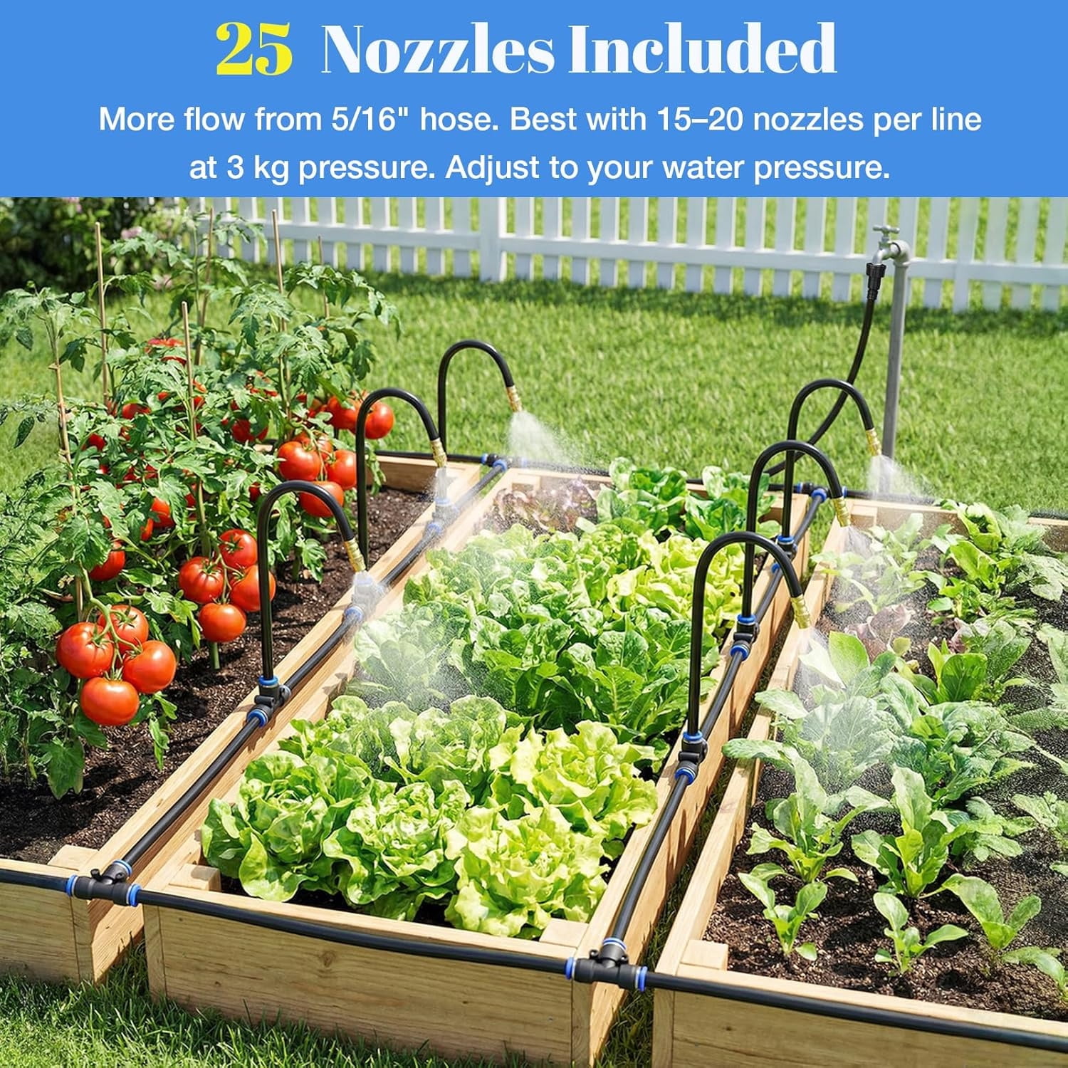 BSHAPPLUS® 100FT 5/16" Drip Irrigation System,Garden Irrigation Kit with 25pcs 360°Adjustable Bendable Copper Misting Nozzles,Atomizing Watering System for Lawn, Raised Bed,Greenhouse,Outdoor Cooling
