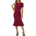 thumbnail image 2 of INSPIRE CHIC Women's Vintage Wear-to-Work Dress Short Sleeve Mermaid Bodycon Midi Dresses, 2 of 5