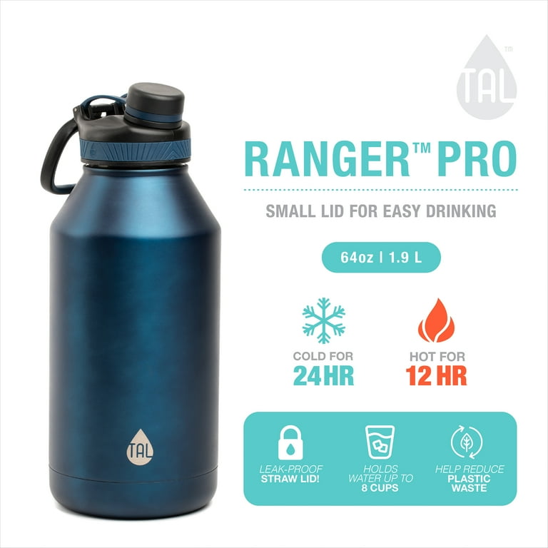 TAL Ranger 26 oz Black Solid Print Stainless Steel Water Bottle with Straw  and Flip-Top Lid (Blue)