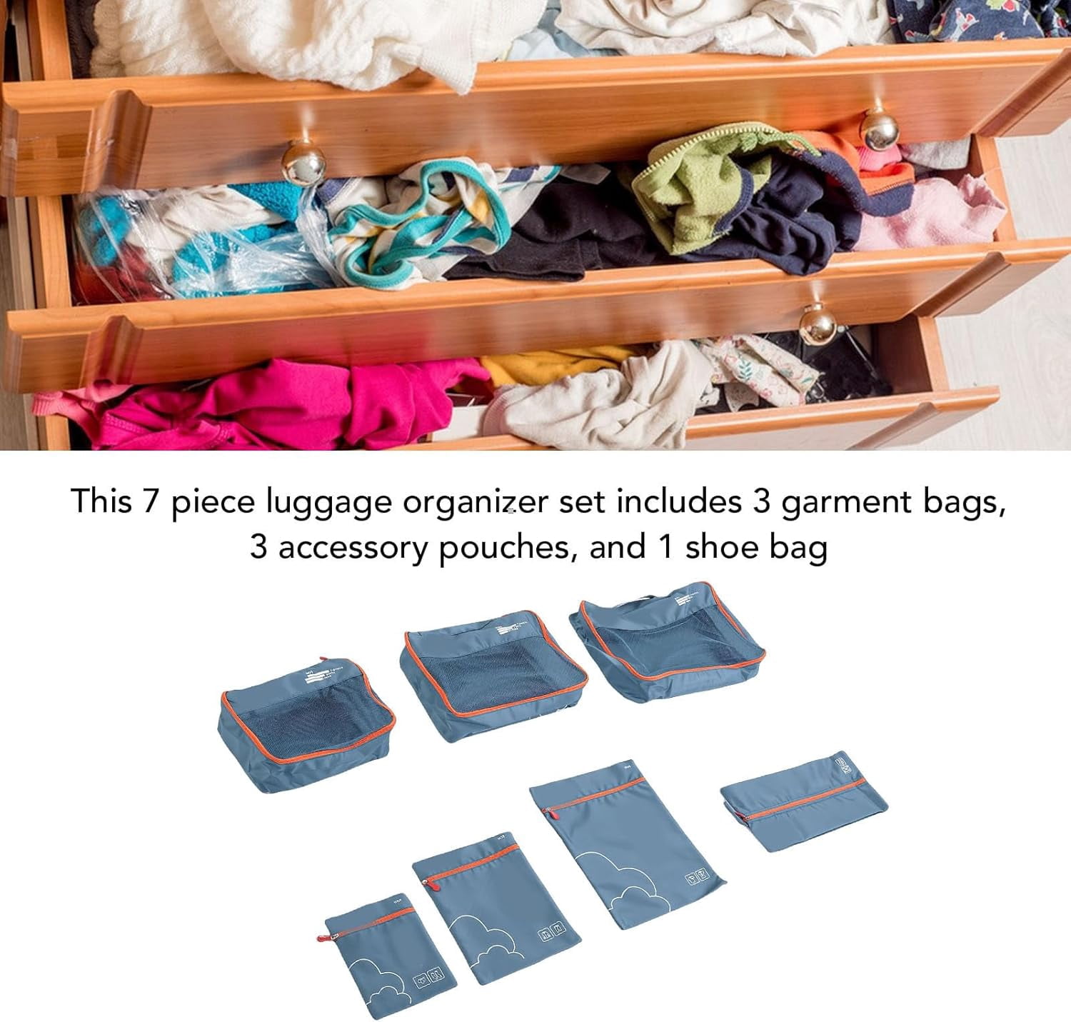Packing Cubes For Travel, 7 Pack Anti Tear Space Saving Luggage Organizer Bags, For Suitcases
