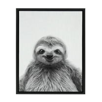 Kate and Laurel Sylvie Sloth Black and White Portrait Framed Canvas Wall Art by Simon Te Tai, 18x24 Black
