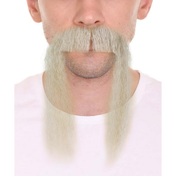 HPO Adult Men's Human Hair Mustache White & Grey Color Facial Hair,Perfect for Halloween and Cosplay