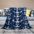 thumbnail image 2 of RUIYC Nautical Sherpa Throw Blanket Sea Adventure Soft Warm Cozy Ocean Theme Plush Blanket Navy Blue, 2 of 6