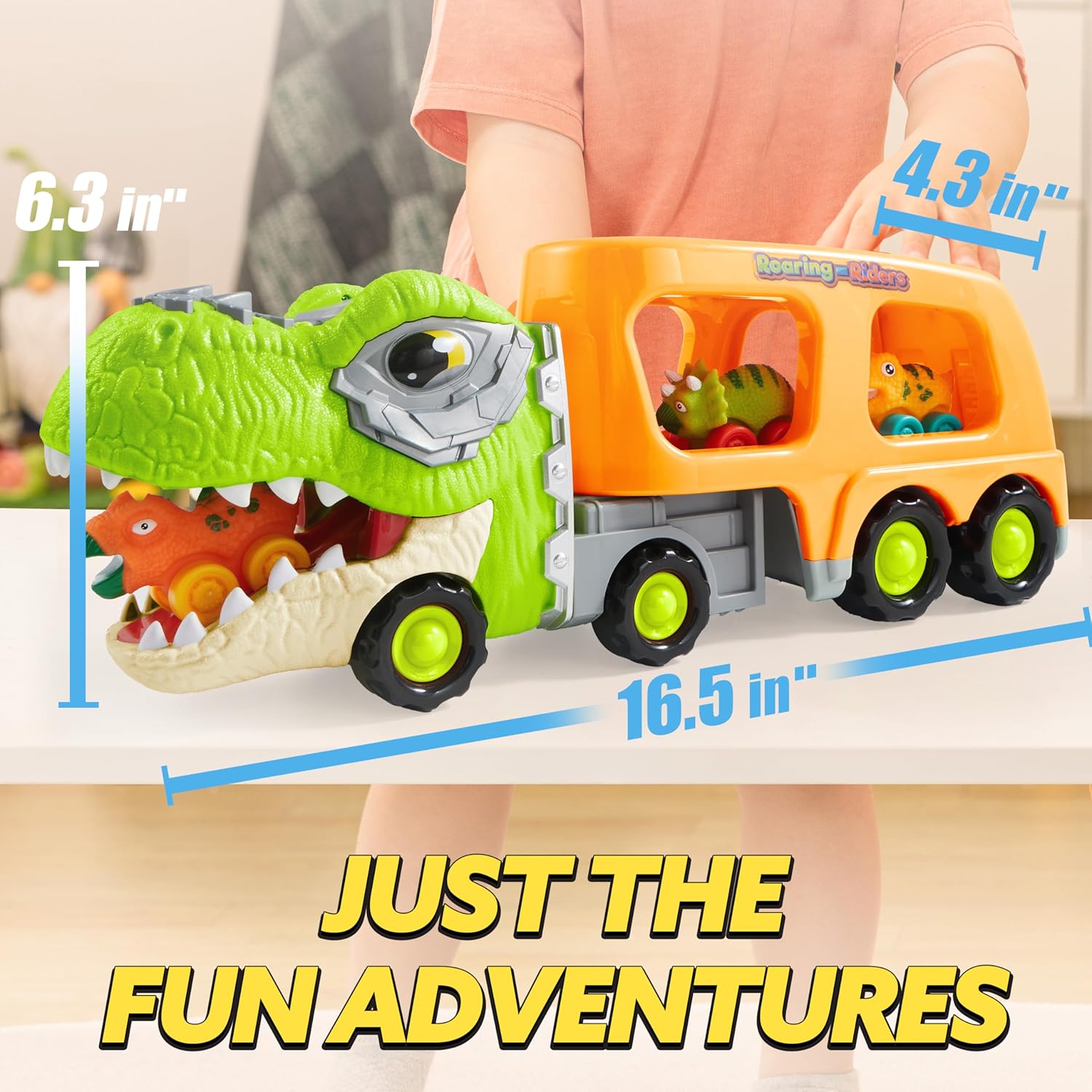 Joyfy Dinosaur Truck Toy with 6 Mini Cars, Lights & Sounds photo 8