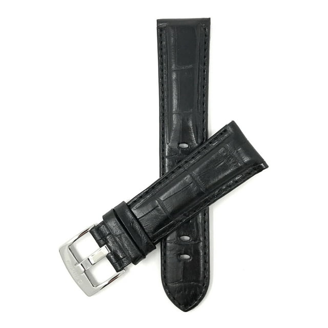 26mm Mens' Alligator Style Leather Watch Band Strap, Glossy Finish, Stainless Steel Buckle
