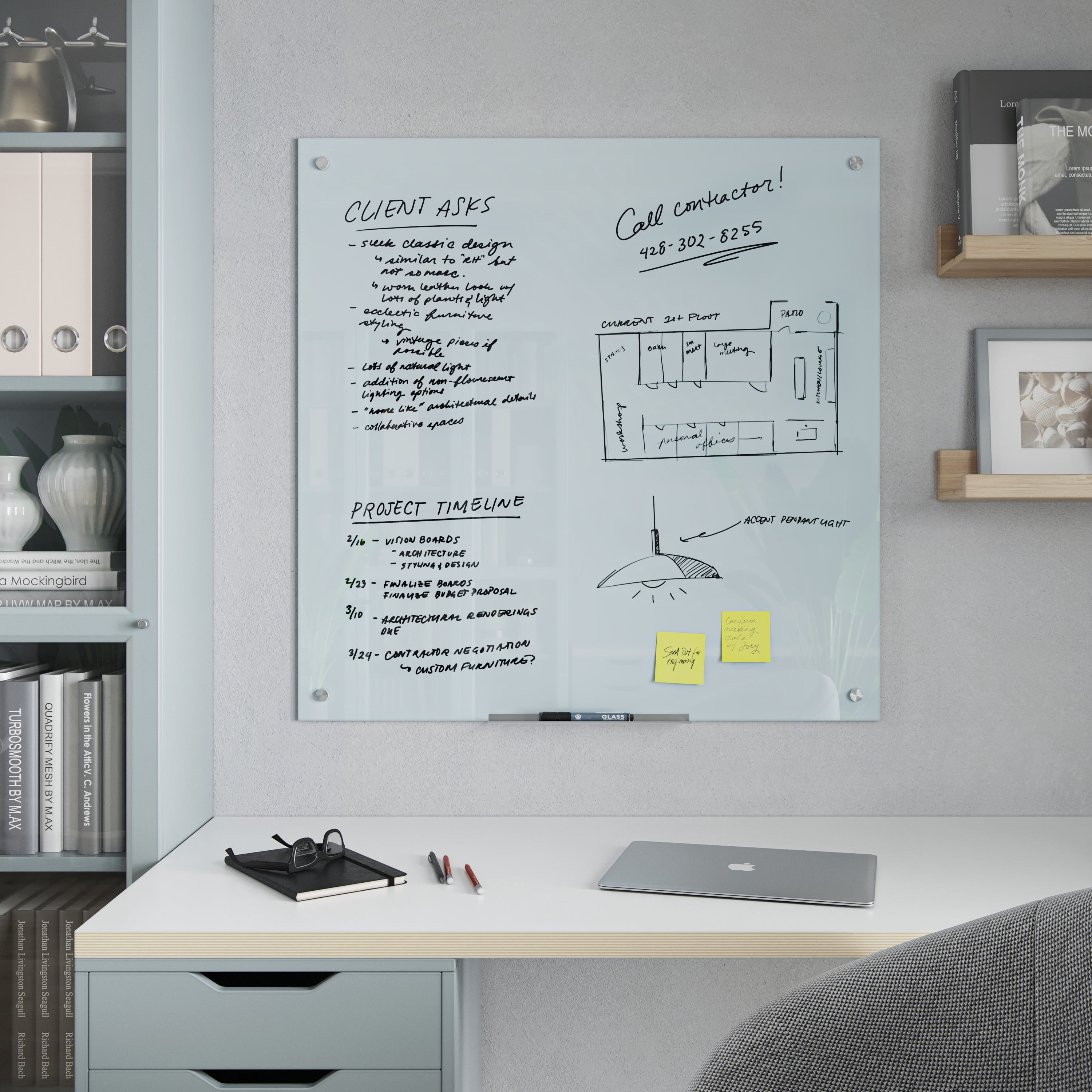 U Brands 36 x36 in. Magnetic Glass Dry-Erase Board, White Frosted Surface, Frameless