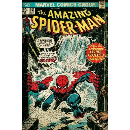 Marvel Comics Retro: The Amazing Spider-Man Comic Book Cover No.151, Flooding (aged) Print Wall