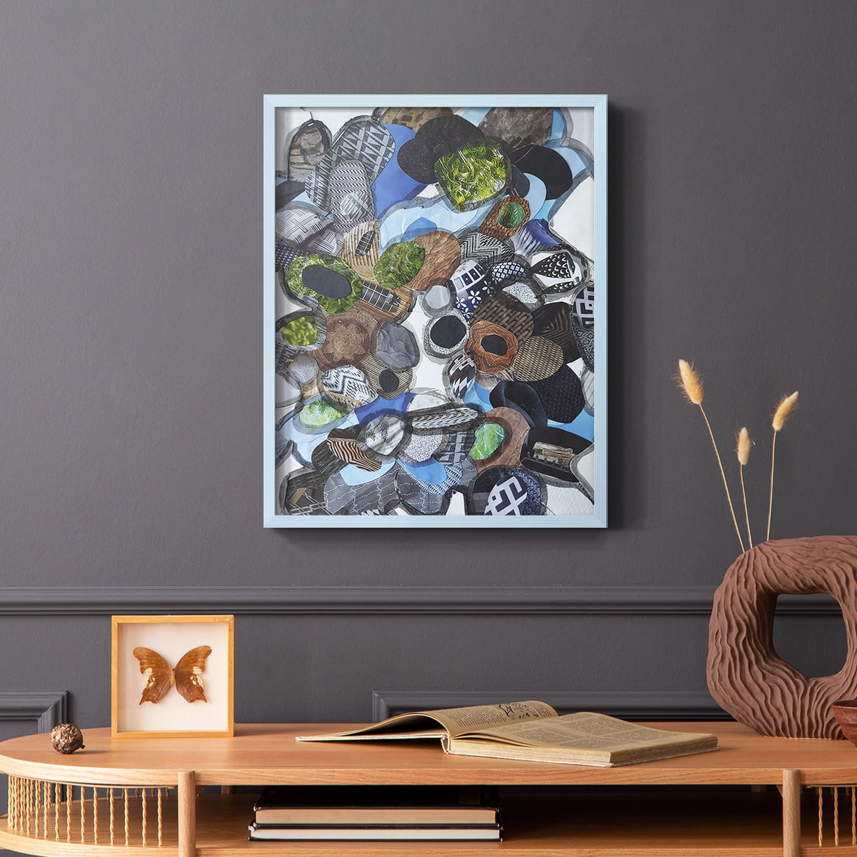 Catalina Island Blue Glass Framed Print in Blue Solid Wood Framed Print No Nail Hanging
