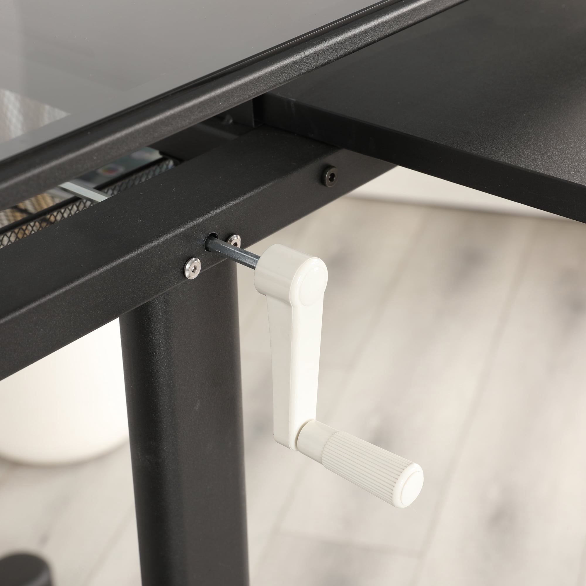 Hand Crank Adjustable Drafting Table Drawing Desk With 2 Metal Drawers, With Stool