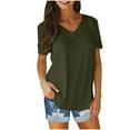 thumbnail image 2 of OKBOP Ladies Tops Plus Size Green Short Sleeve Solid V-Neck T-Shirts Shirts for Women, 2 of 6