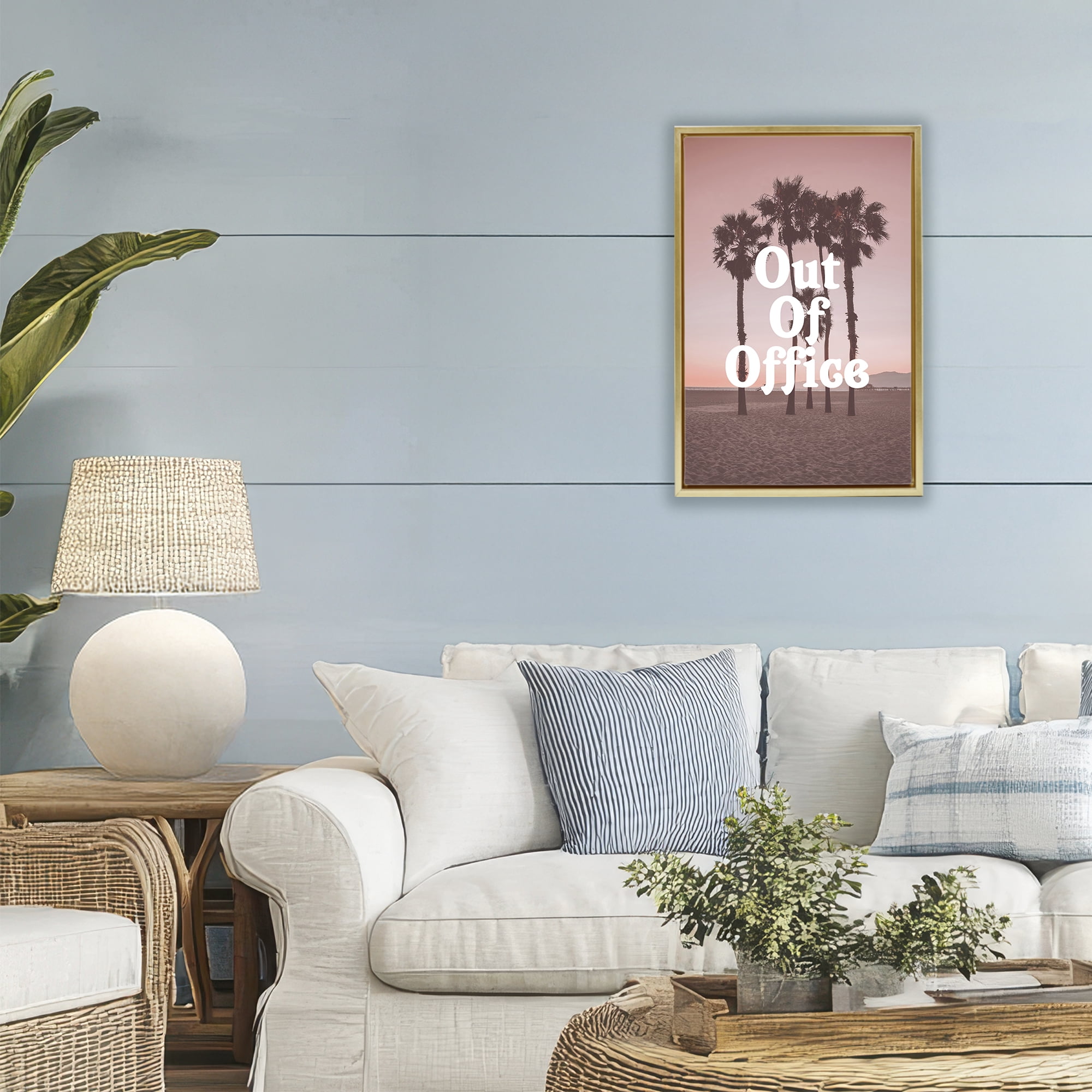 Stupell Industries Pink Tropical Out Of Office Gold Framed Floater Canvas Wall Art, design by Lil' Rue