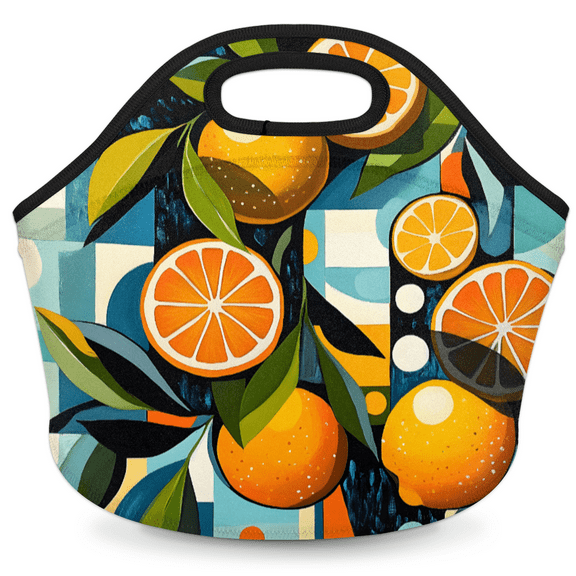 Herdesigns Orange Insulated Lunch Bag Neoprene Lunch Box for Women Men Soft Cooler Bag Fruit Washable Lunch Tote for Work Outdoor Picnic