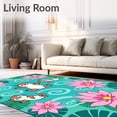 thumbnail image 2 of ODIKA 4'x6' Machine Washable Non-Slip Area Rug, Cute Otter Family Hooked Motif with Floating Lotus and Water Ripple Design High Traffic Rug with Pad, Teal, 726921, 2 of 8