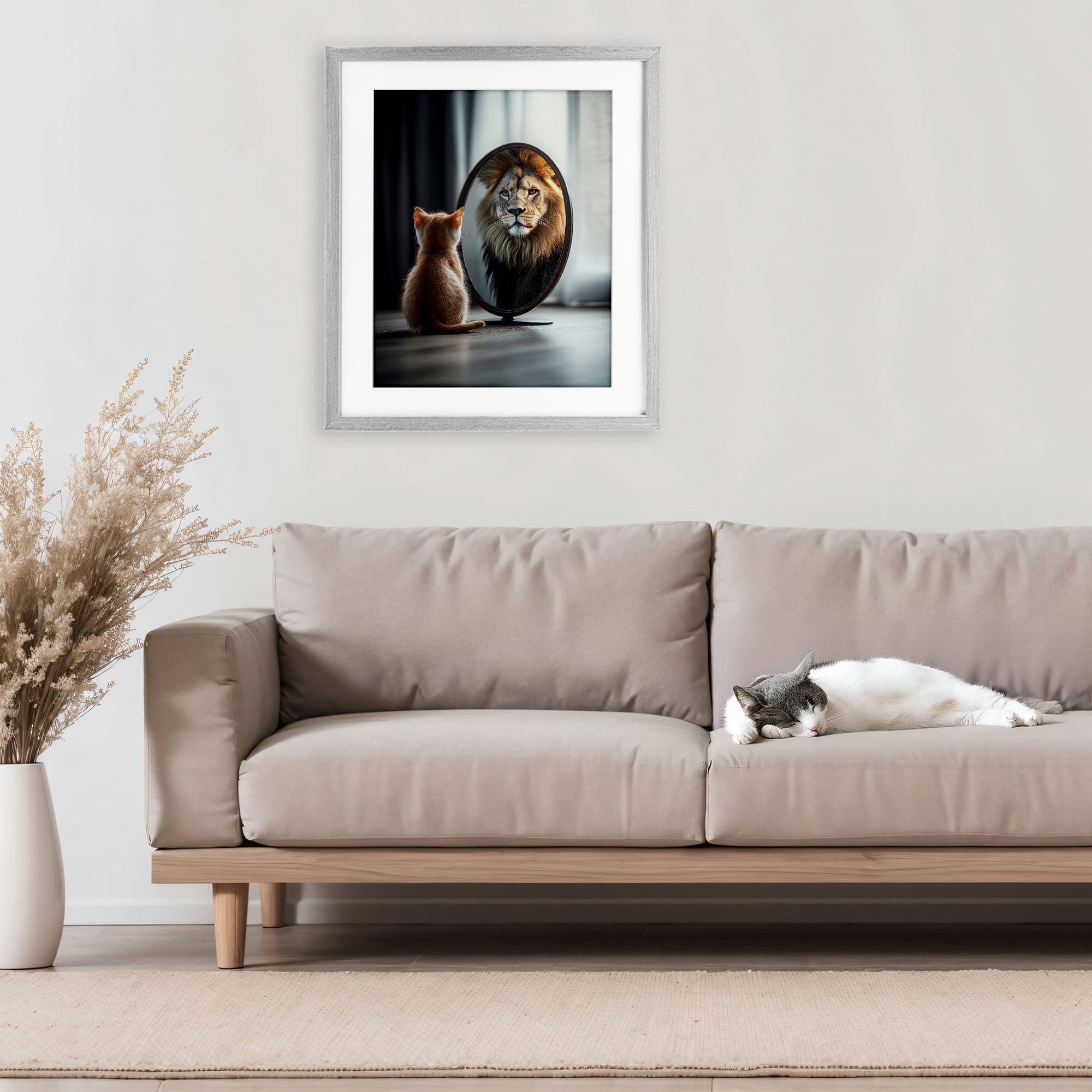Stupell Industries Kitten Becomes Lion Illusion Gray Framed Print Under Glass, design by Scott Stulberg