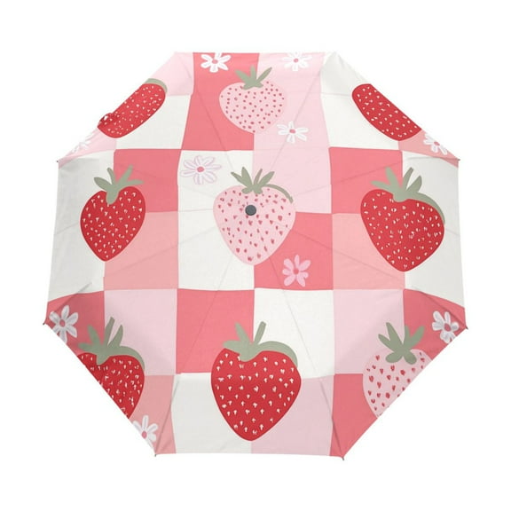 BZSMCE One-Touch Auto Open Close Rain Umbrella With Creative Strawberry Delight Pattern