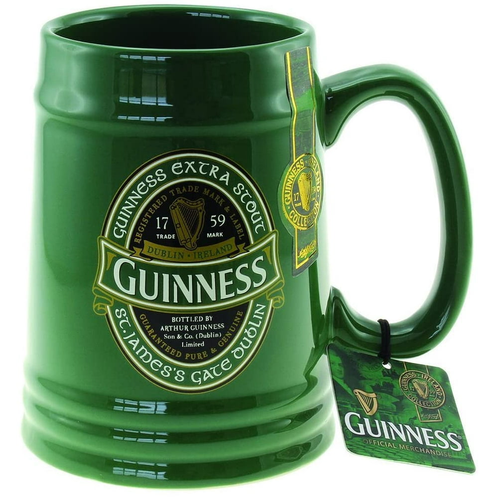 Guinness Ceramic Tankard Pint Size Beer Mug Tumbler with Handle Green ...