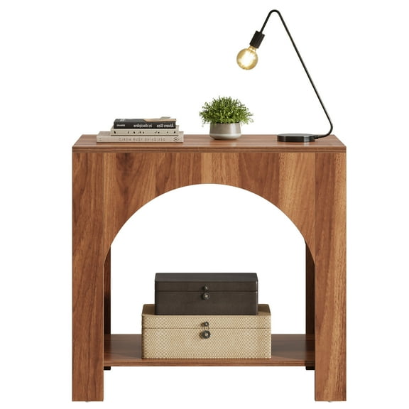 Tribesigns Farmhouse End Side Table, Large Sofa Side Table with Heavy-Duty Wooden Pedestal for Living Room, Bedside Nightstand with Storage for Bedroom, Accent Furniture, Easy Assembly, Walnut