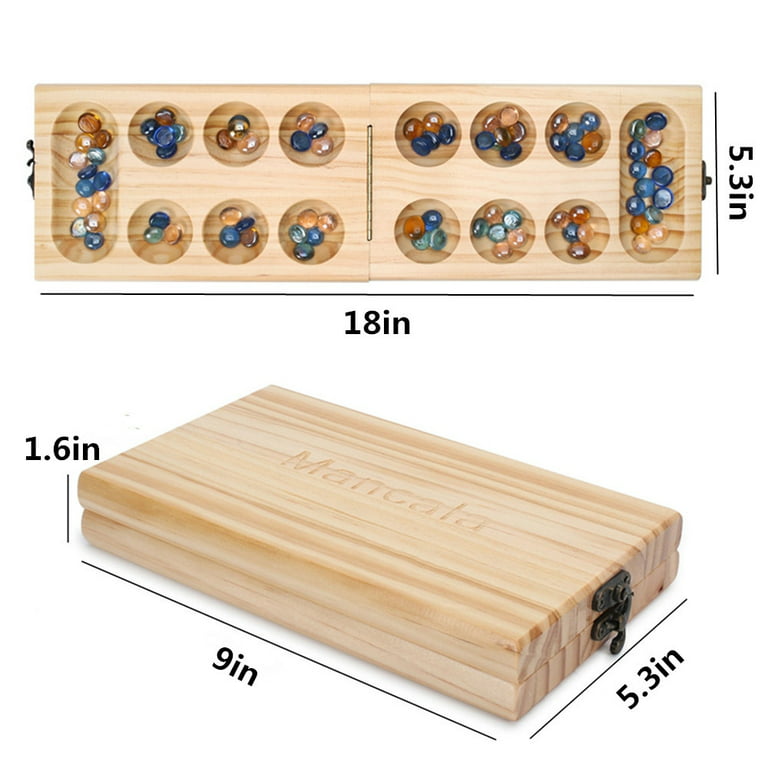 AMEROUS Wooden Mancala Board Game Set with 72+8 Bonus Multi Color Glas