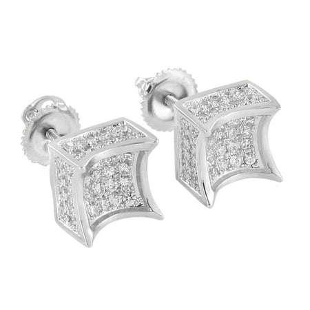 Designer Wood Earrings - Kite Designer Earrings Iced Out Lab Created Cubic Zirconias 14K White Gold Finish Screw Back 8mm