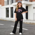 thumbnail image 2 of NIEWTR Girls Spring Outfits Short Sleeve Bow Printed Shirt for Kids Bell Bottom Pant Tween Girl 2 Pieces Clothing Girls Gift Set(A-Black,8-9 Years), 2 of 9