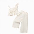 thumbnail image 5 of TOWED22 Toddler Baby Girl Summer Outfits 2pcs Sleeveless Smocked Strap Camisole Linen Pants Little Girl Clothes(White,3-4 Y), 5 of 6