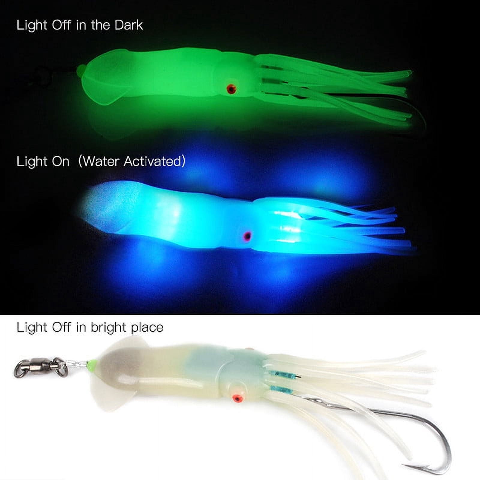 Dr.Fish Saltwater Fishing Lure Trolling Squid Offshore Teaser Bait 6" Built-in LED Light Mahi Sails Tuna Wahoo Marlin White