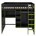 thumbnail image 6 of Full Size Gamer Loft Bed with Desk, RGB LED Lights & Storage, Wood Loft Bed with Open Wardrobe, Gaming Bed with USB Ports,Green, 6 of 13
