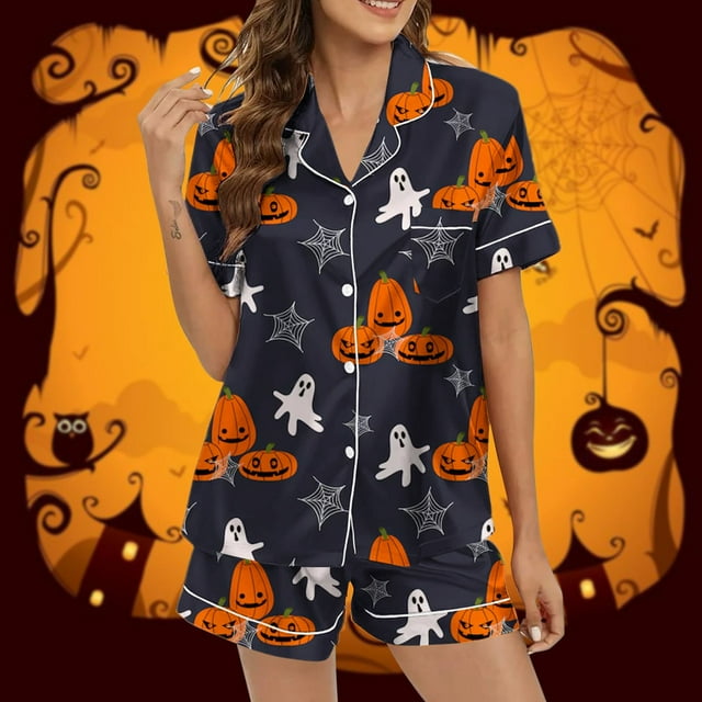 Kelon Ensembles de Pyjama pour Femmes en Liquidation, Pyjamas pour Femmes, Pyjamas Graphiques Imprimés en Satin Mignons, Vêtements de Nuit à Boutons, Hauts à Manches Courtes, Ensembles de Shorts