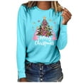 thumbnail image 5 of Craaazy Christmas Shirts for Women Trendy Shining Christmas Tree Printed Casual Round Neck Loose Long Sleeve Womens Top Gifts for Women, 5 of 6