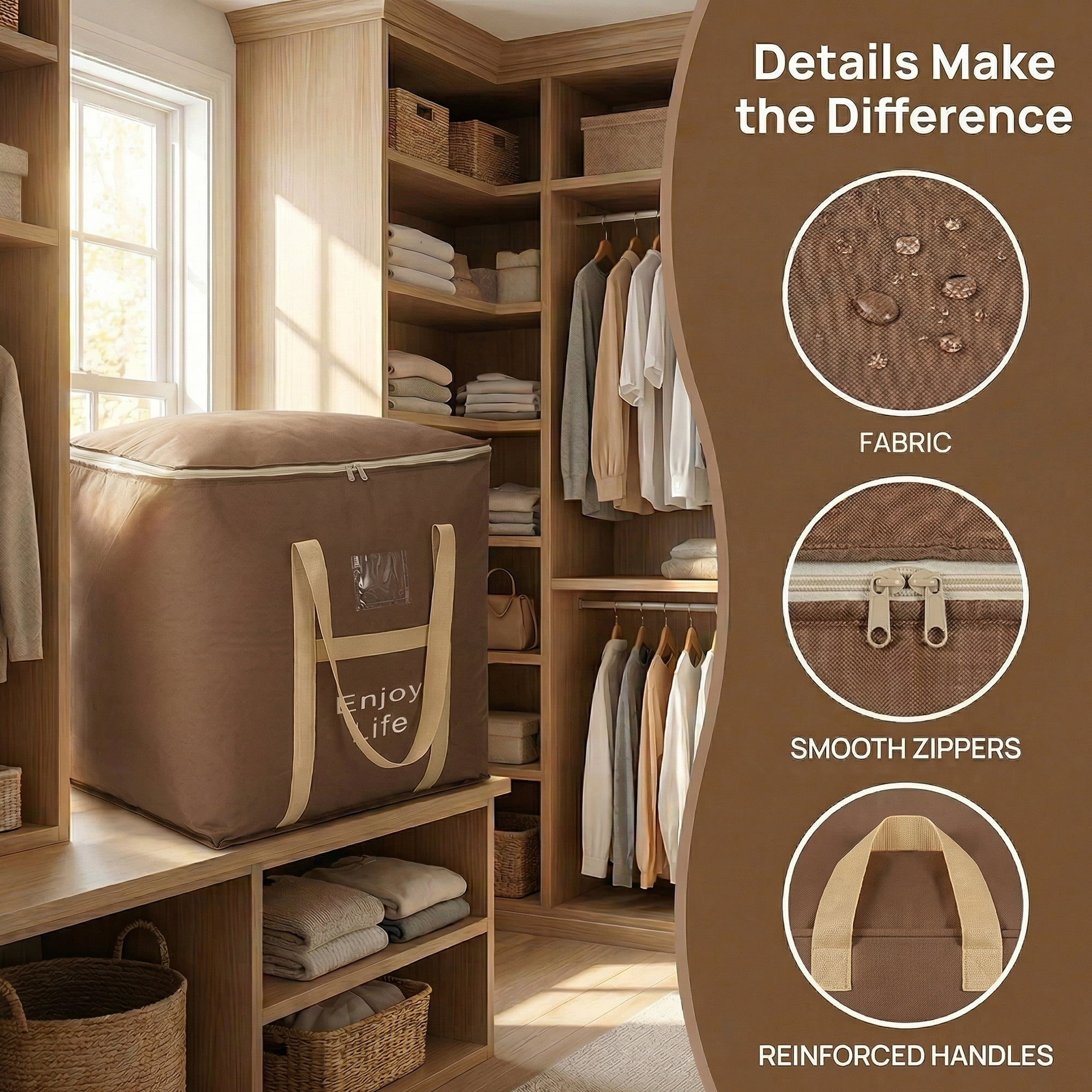 Unique Bargains Foldable Storage Bags for Storing Clothing Brown 19.7"x15.7"x19.7"