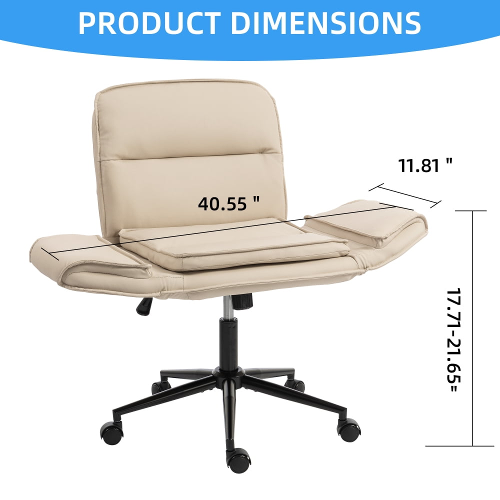 Pawverly cross-over office chair, with wheels, ergonomic swivel design, 5-position adjustable armrests, thick padded backrest, beige PU vanity chair, suitable for home offices and bedrooms.