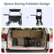 Vipsafe Foldable Wagon Stroller for 2 Kids, 3-in-1 Toddler Wagon with 5-Point Harness, Foot Brake, Detachable Canopy, Pull & Push Handle, Outdoor & Travel, Black