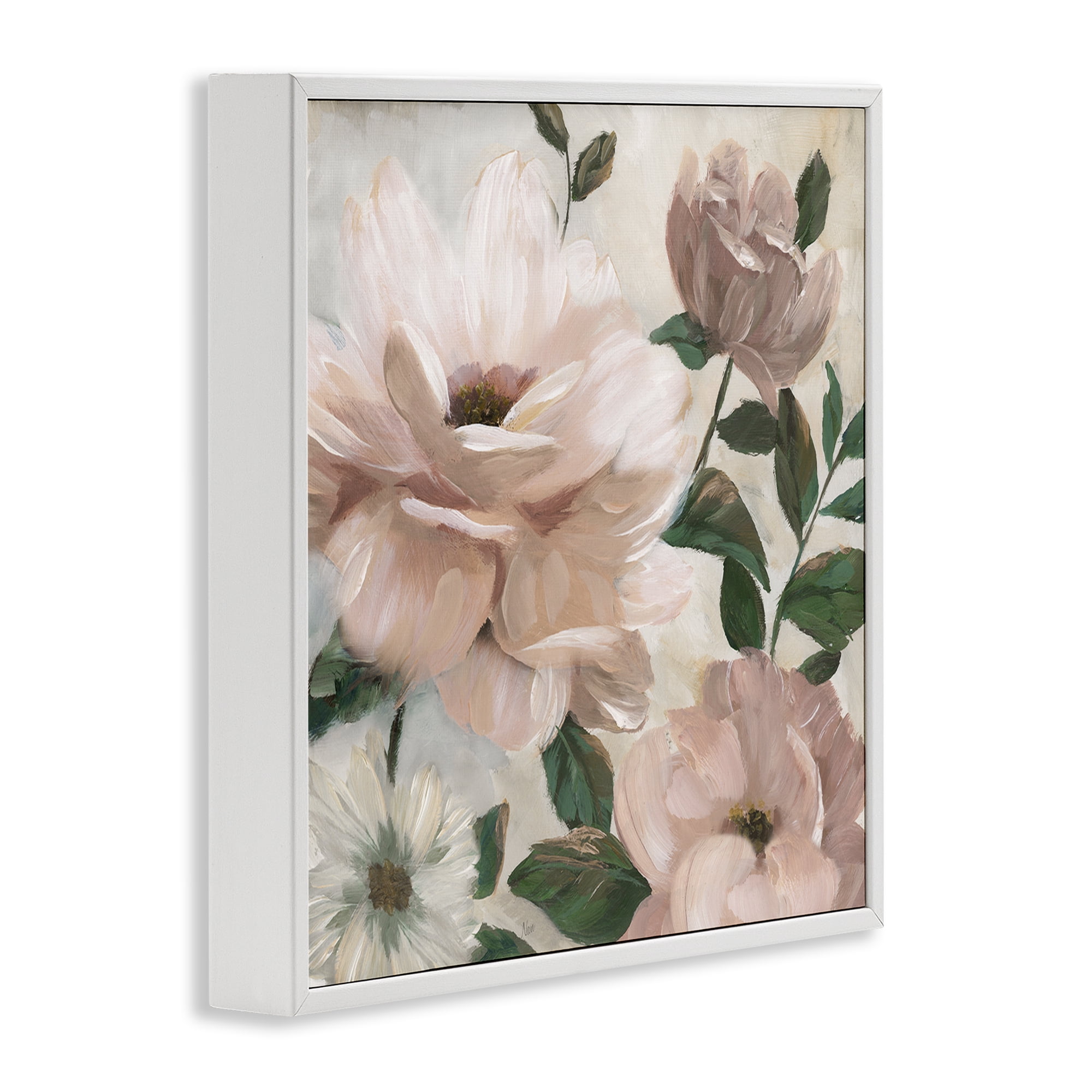 Stupell Industries Budding Blush Peonies & Leaves White Framed Giclee Art, design by Nan