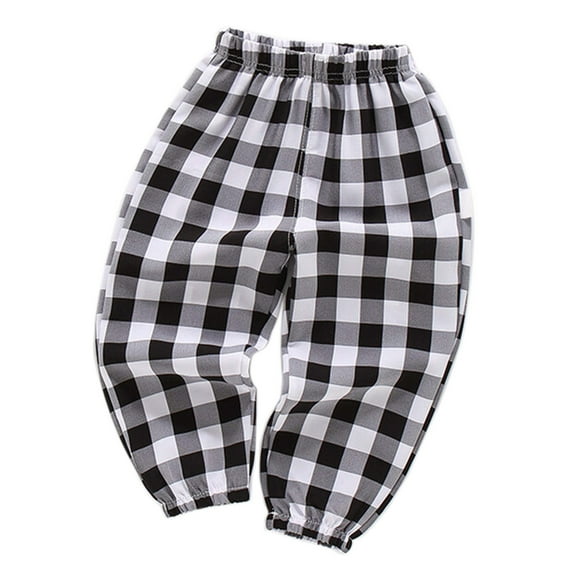 Tisuna Pants For Toddler Boys Plaid Print Elastic Waist Straight Leg Trousers Casual Loose Spring Autumn Kids Pants Black Size 18-24 Months