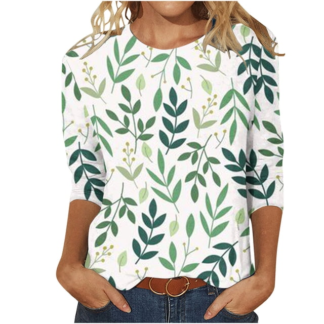 HKEJIAOI Blouse pour Femmes 3/4 Manches Imprimé Floral Col Rond 3XL Été Tops