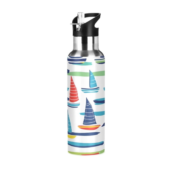 Yayeee 20oz Insulated Water Bottle Double Wall Stainless Steel with Flip Straw Lid, Colorful Sailboats